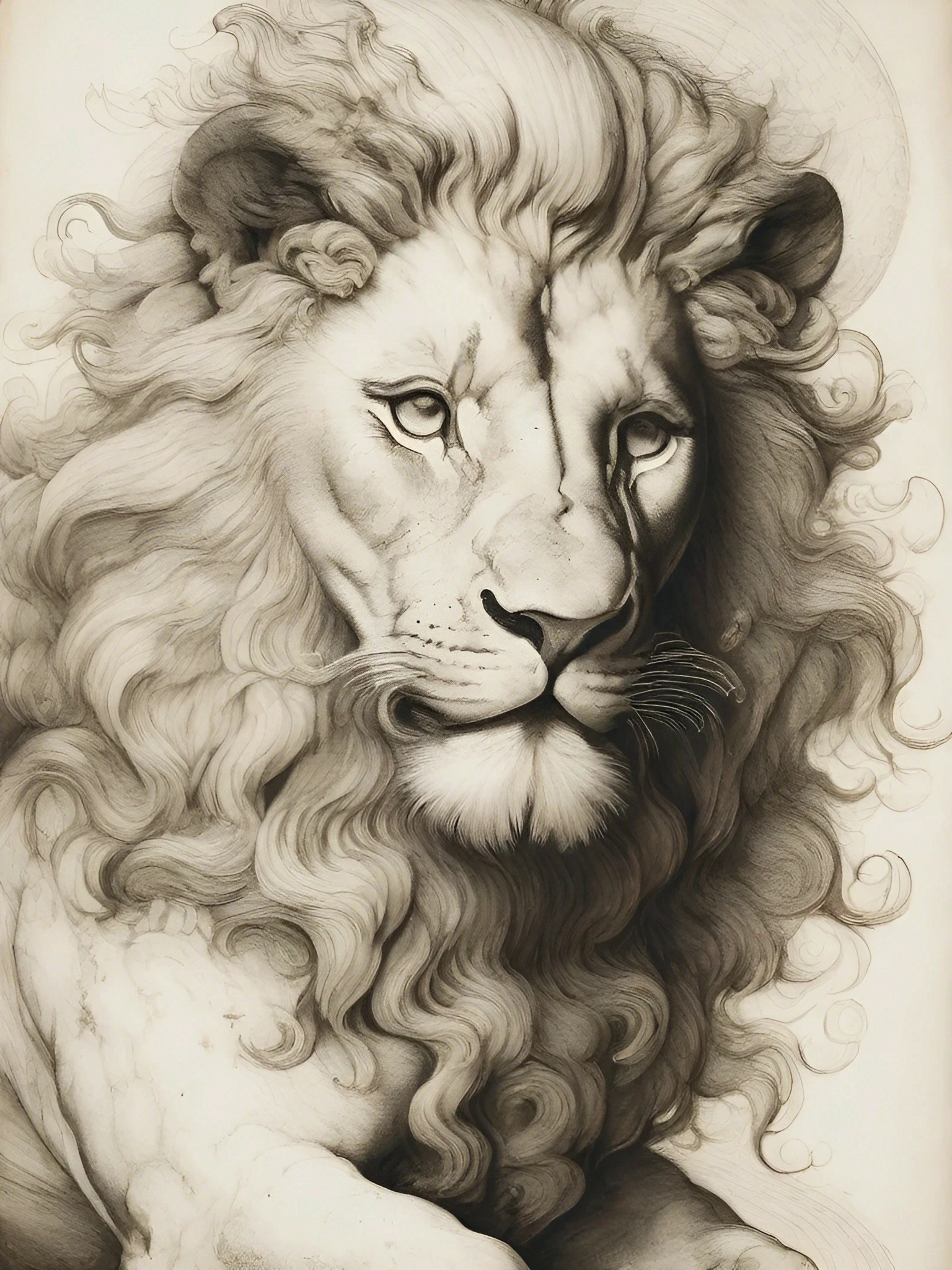 Radiant Lion Pencil Drawing Art 1 Lion-LA-1