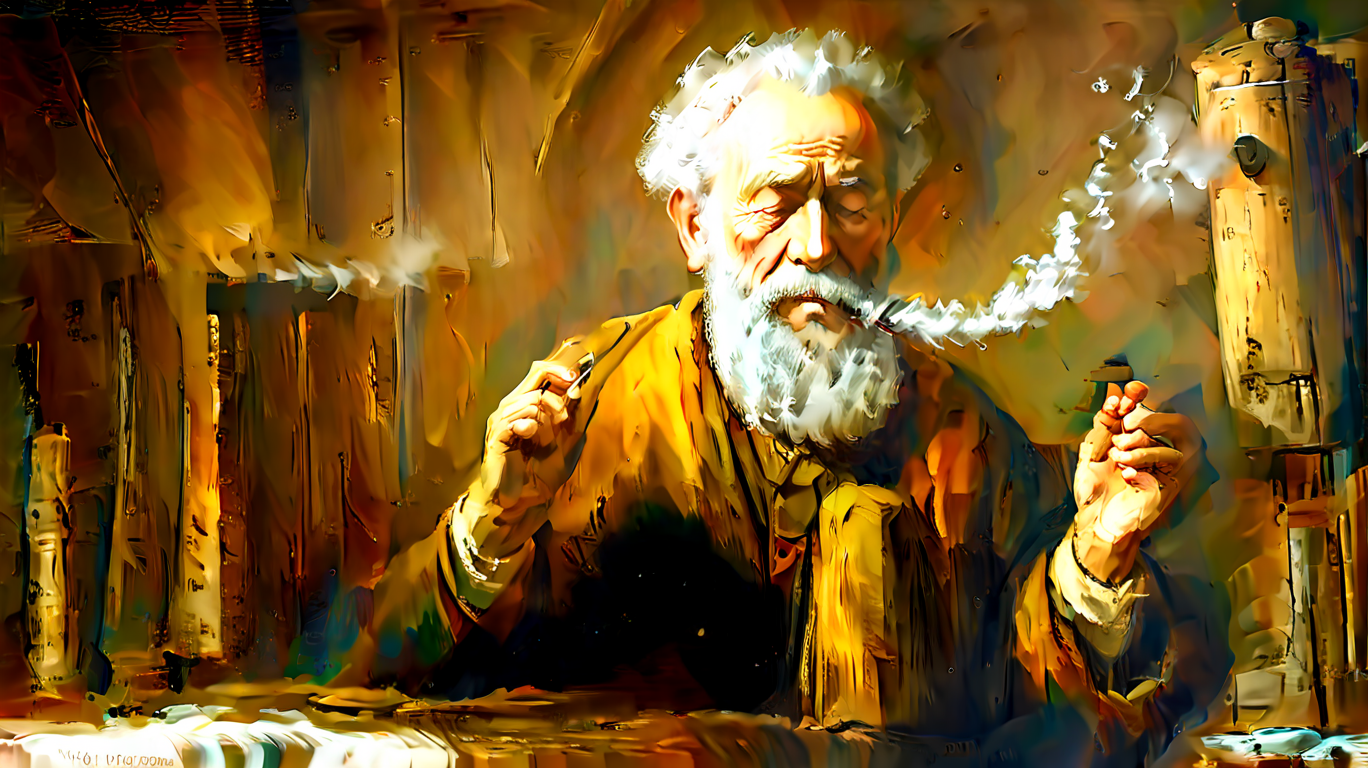 Bold Old Man Oil Painting 1 Smoker-L-4